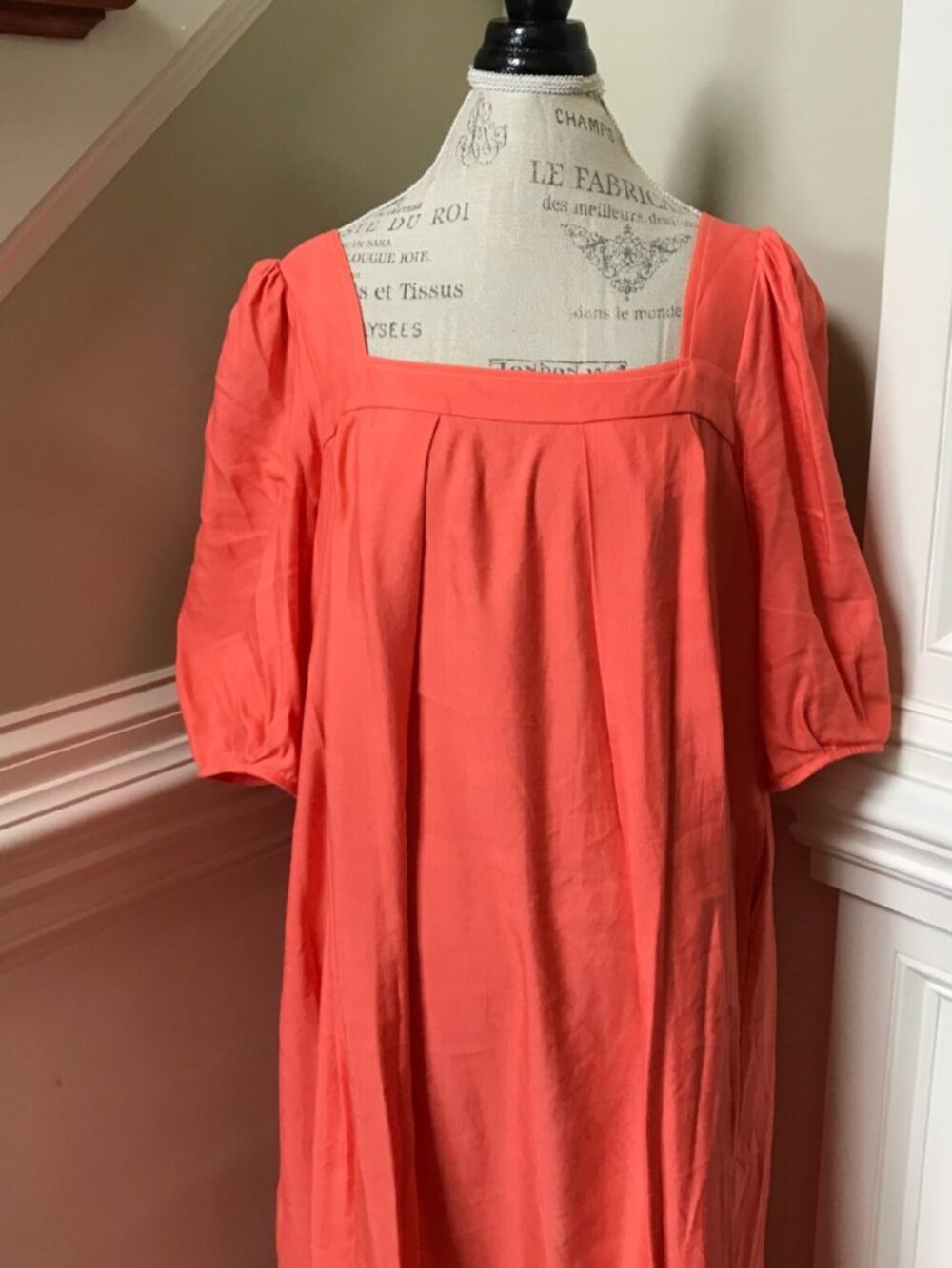 Hunter Bell Waverly Midi Dress Womens XL Orange Melon Square Neck Linen Boho - Picture 5 of 13